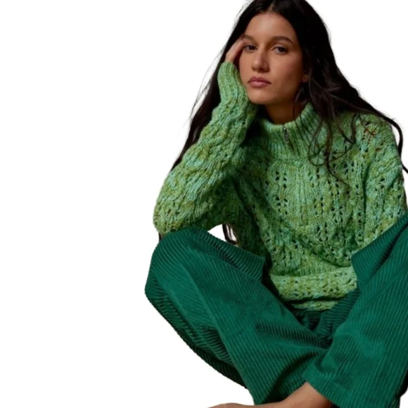 🧶 Urban Outfitters BDG Chunky Knit Quarter-Zip Sweater Pullover Green M - Picture 3 of 16